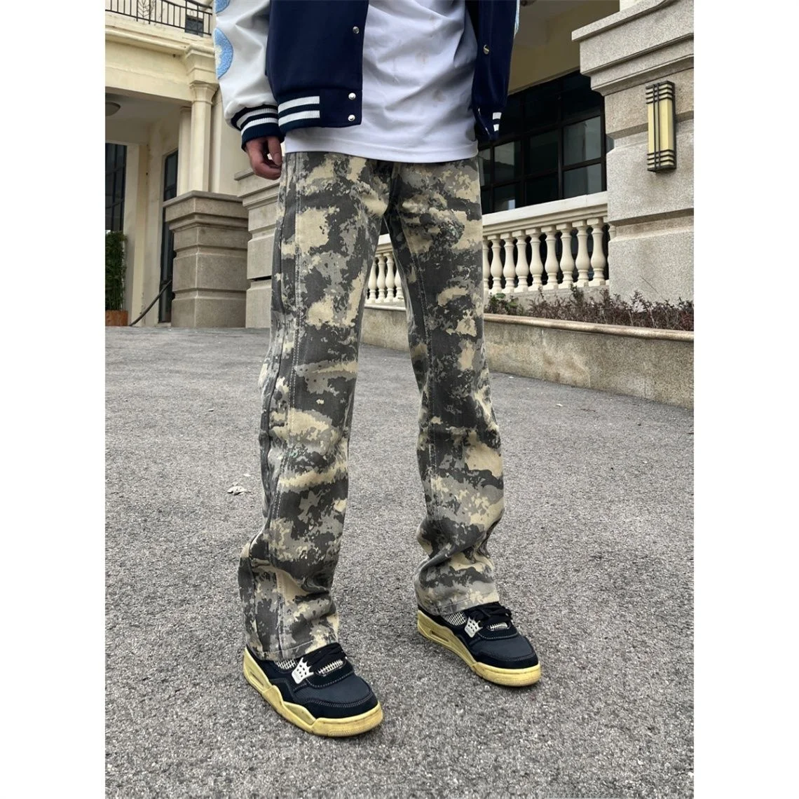 

American Vibe Camouflage Straight Leg Workwear Jeans Men's Hiphop High Street Retro Flared Slimming Casual Pants