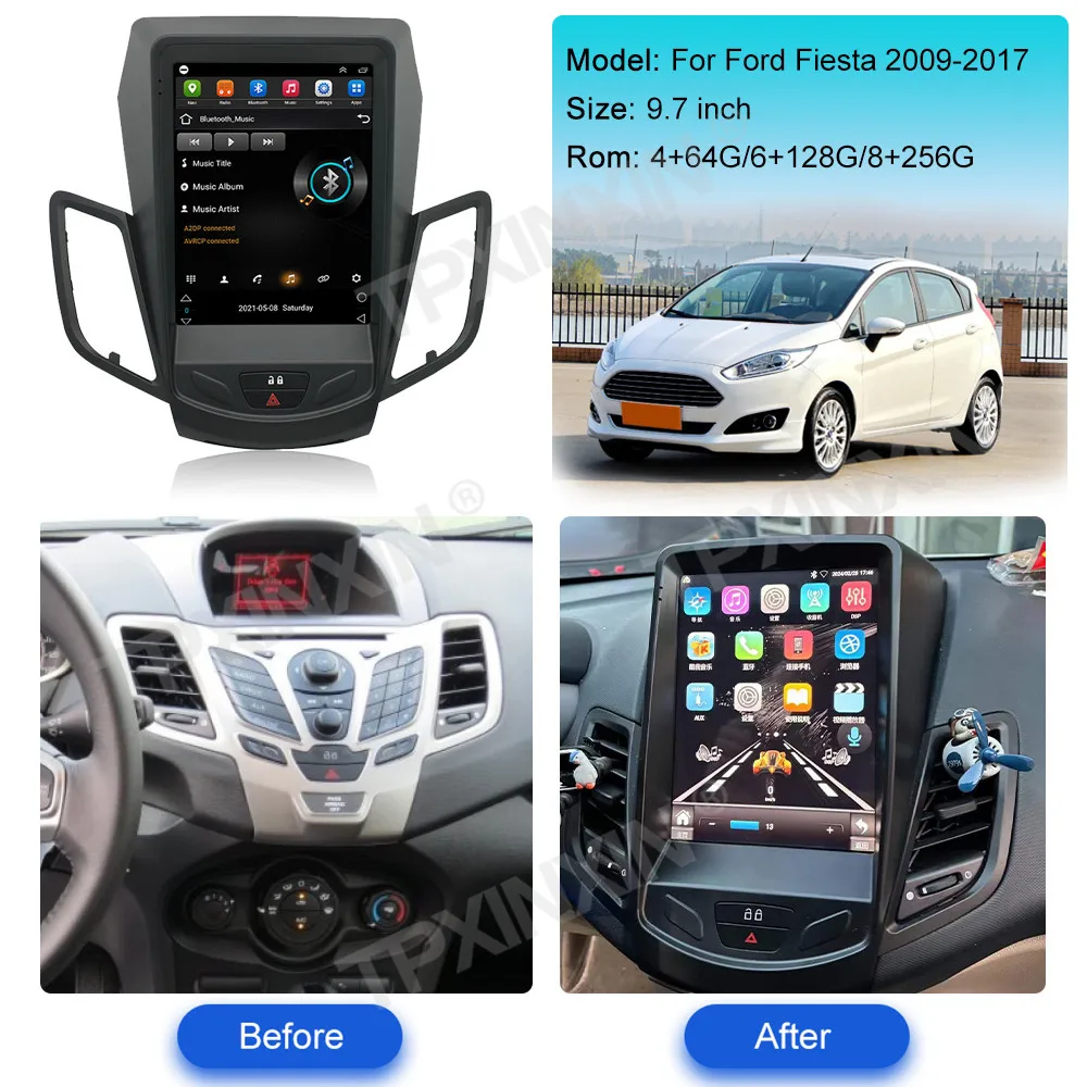 วิทยุติดรถยนต์สำหรับ Ford Fiesta 2009-2012เครื่องเล่นวิดีโอมัลติมีเดีย DVD ระบบนำทาง GPS รถยนต์ DSP 5G WiFi HD