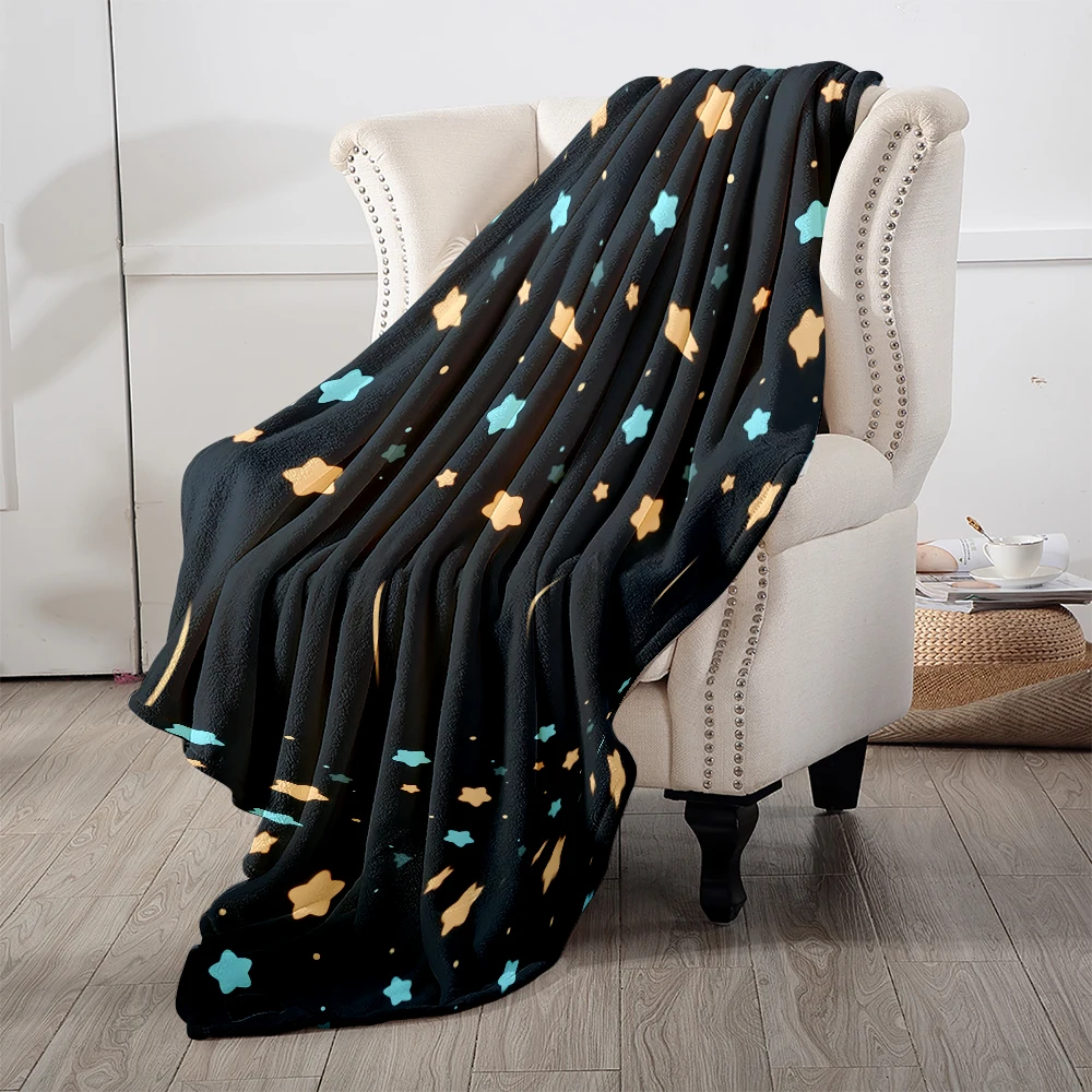 Dark Blue Stars Dots Soft Flannel Blanket Warm Cozy Throw Blanket for Bedroom Living Room Fuzzy Plush Bedspread Gift for Family