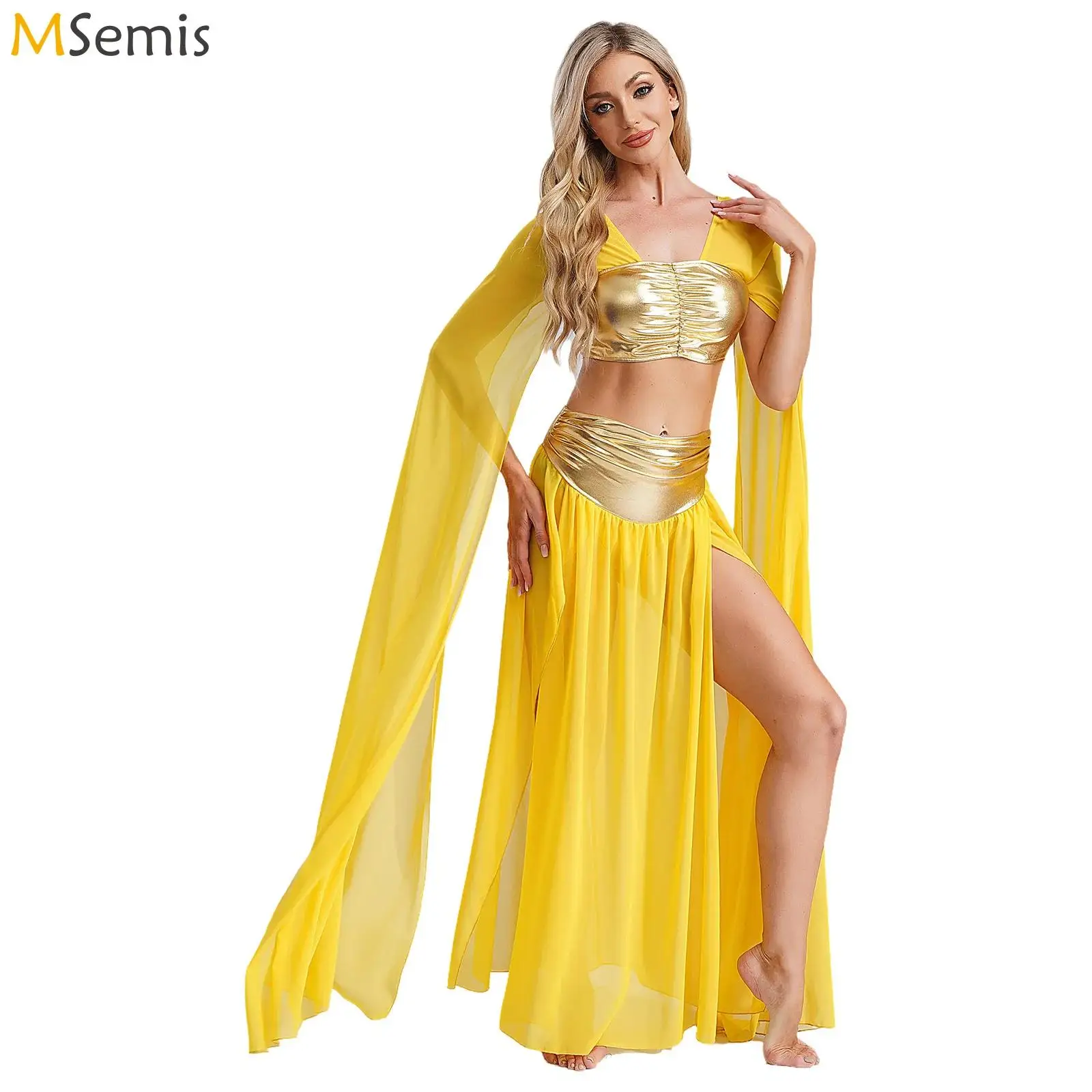 

Женский костюм для косплея в Древнем Риме, египетская Клеопатра, укороченный топ и юбка с разрезом, комплект карнавальных восточных индийских нарядов для танца живота