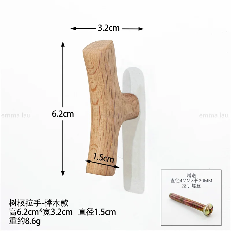 Pegangan Kabinet Kayu Nordic Kenop Laci Cabang Pohon Pegangan Kayu Walnut Lemari Pakaian Furnitur Tarik Lemari Dapur