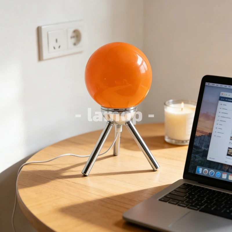 Murano Glass Cream Full Sphere Tripod Table Lamp Kids Cute 3 Leg Stand 3 Tone Soft Light Study Desk Bedroom Decor Lamp