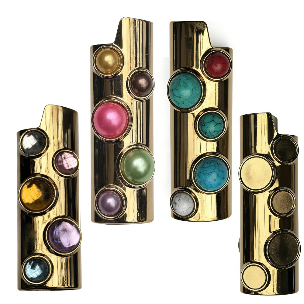 Diamond Inlaid Lighter Cover, Shiny Metal Protective Sleeve for Regular BIC Lighters, Fashionable Decorative Case for Daily Use