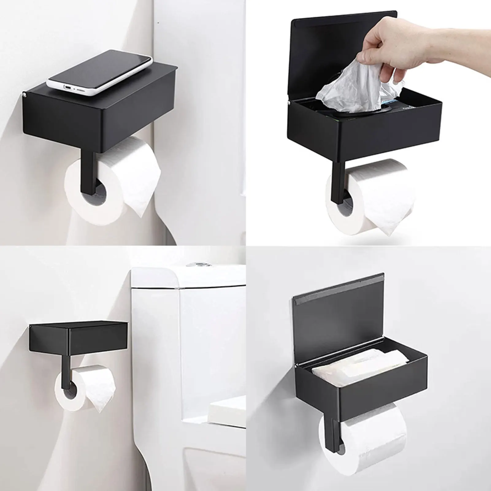 Toilet Paper Holder with Shelf Bathroom Wall-mounted Paper Roll Holder Stainless Flushable Wet Wipes Dispenser 7.91*5.04*5.31in - Image 5