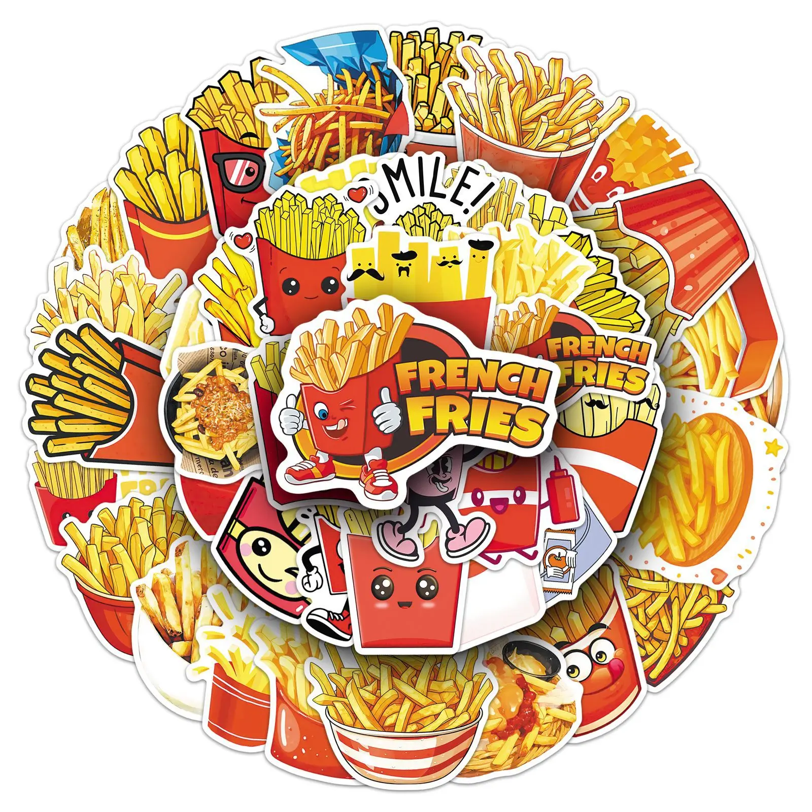50 Pcs French Fries Stickers Delicious Fried Food Design Waterproof Decoration For Wall Luggage Scrapbooking Storage Box