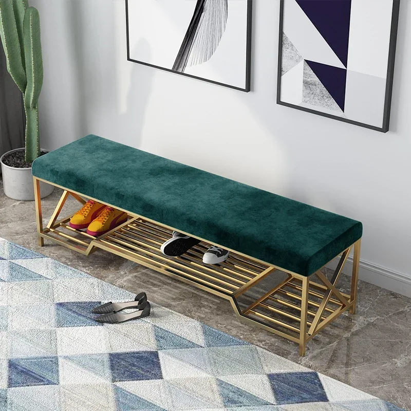 

Luxury Iron Shoes Stool Home Sofa Door Long Bench With Storage Rack Ottoman Pouf Customize Color Shoe Ottoman