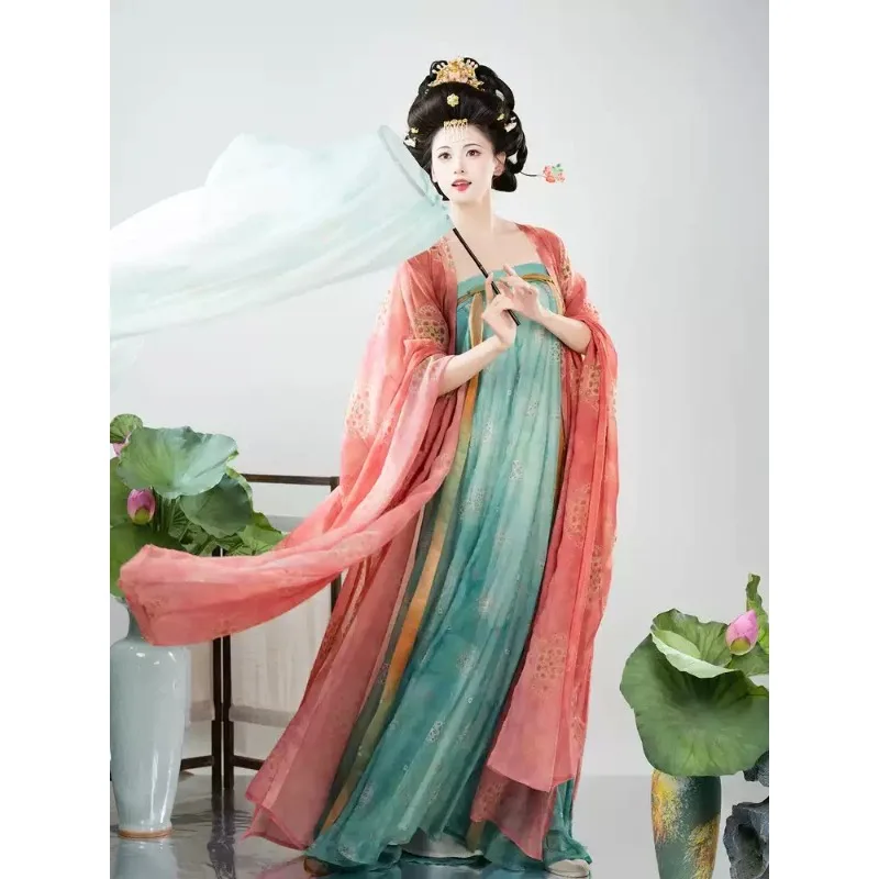 Hanfu restores Tang style to show thinness, chest-length skirt, large-sleeved shirt girl's mountain late spring and summer suit,