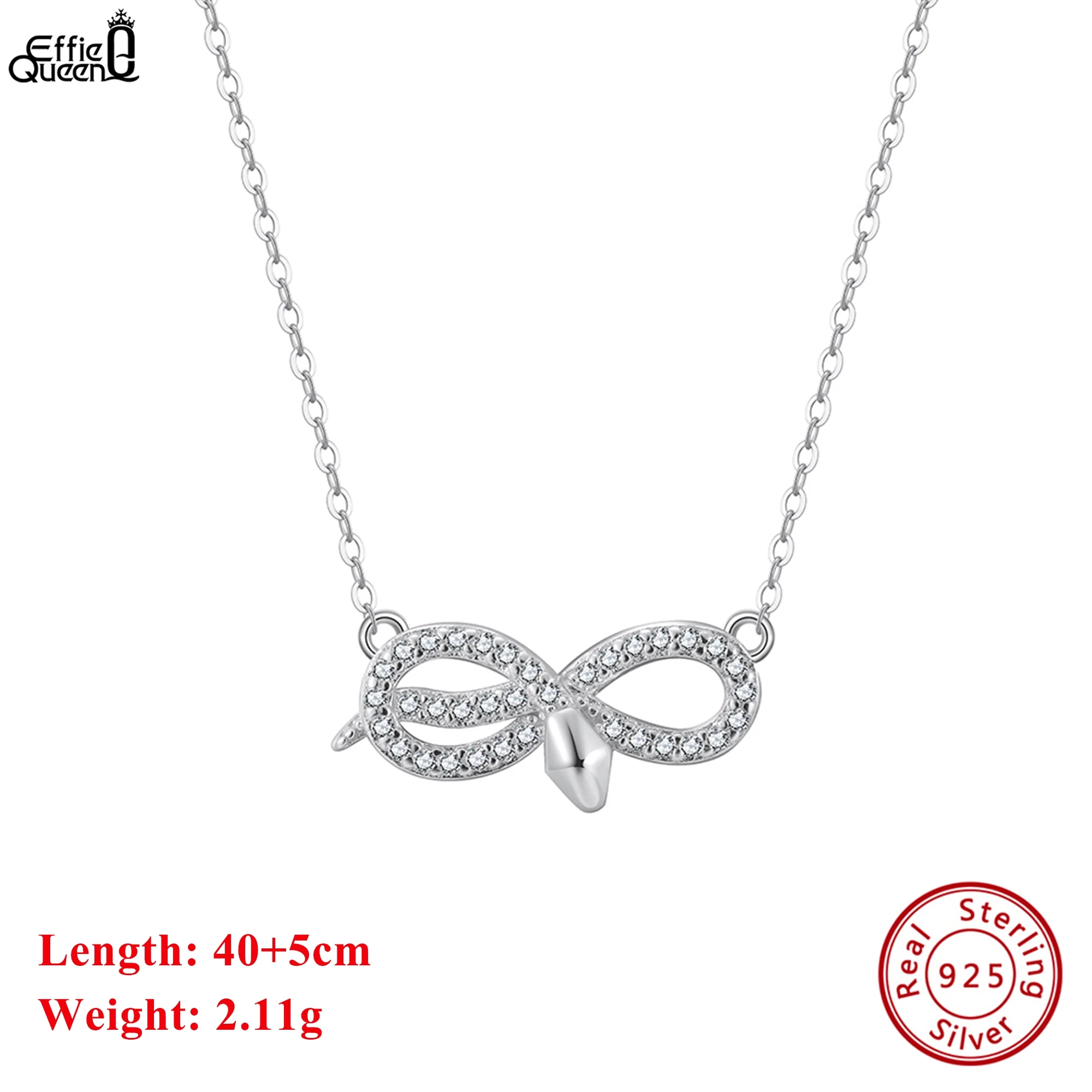 

EFFIE QUEEN Exquisite 925 Sterling Silver Necklace With Pendant Zirconia Decor Infinite Design Women Jewelry Necklace Gift SN354