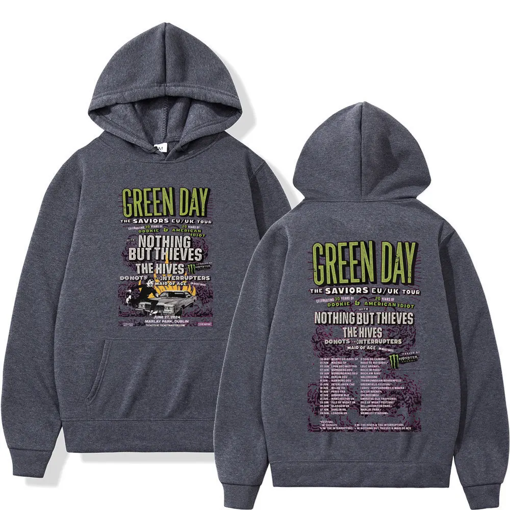 2024 Green Day Bands The Saviors Tour Poster Print Hoodie Men Women Hip Hop Rock Vintage Sweatshirt Fashion Casual Loose Hoodies