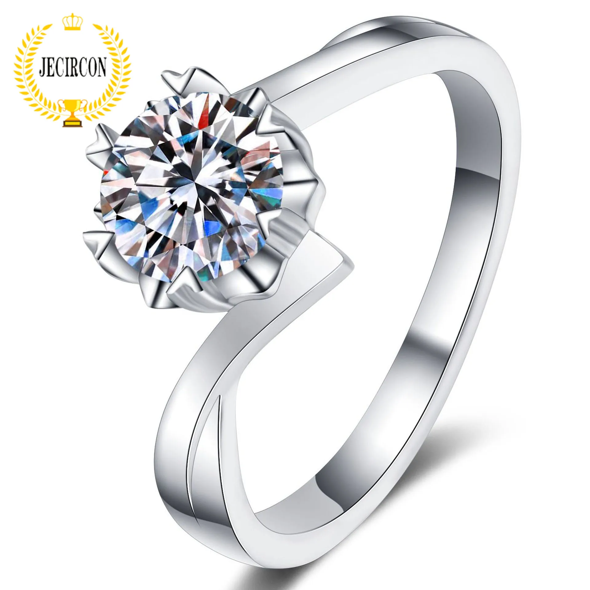 

JECIRCON 925 Sterling Silver Ring for Women Wholesale Newby Snowflake 0.5/1 Carat Moissanite Ring Factory Direct Supply Jewelry