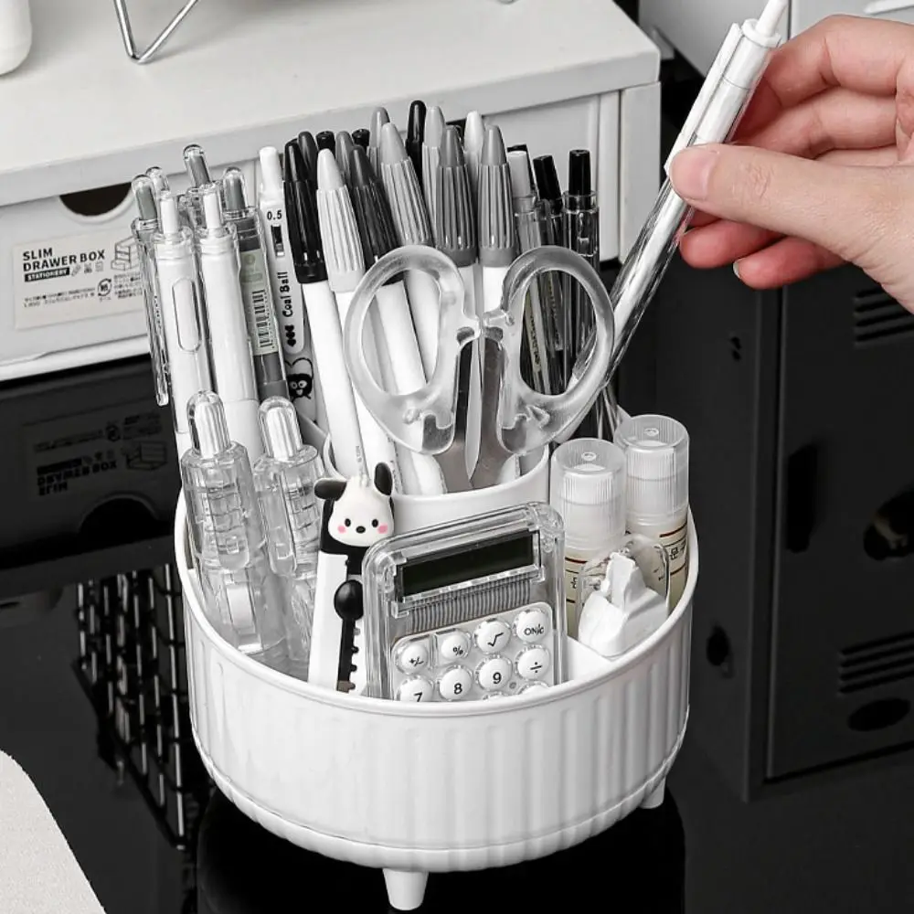 7 Grids 360° Rotating Pen Container Large Capacity Storage Box Makeup Brush Holder Plastic Space Saving