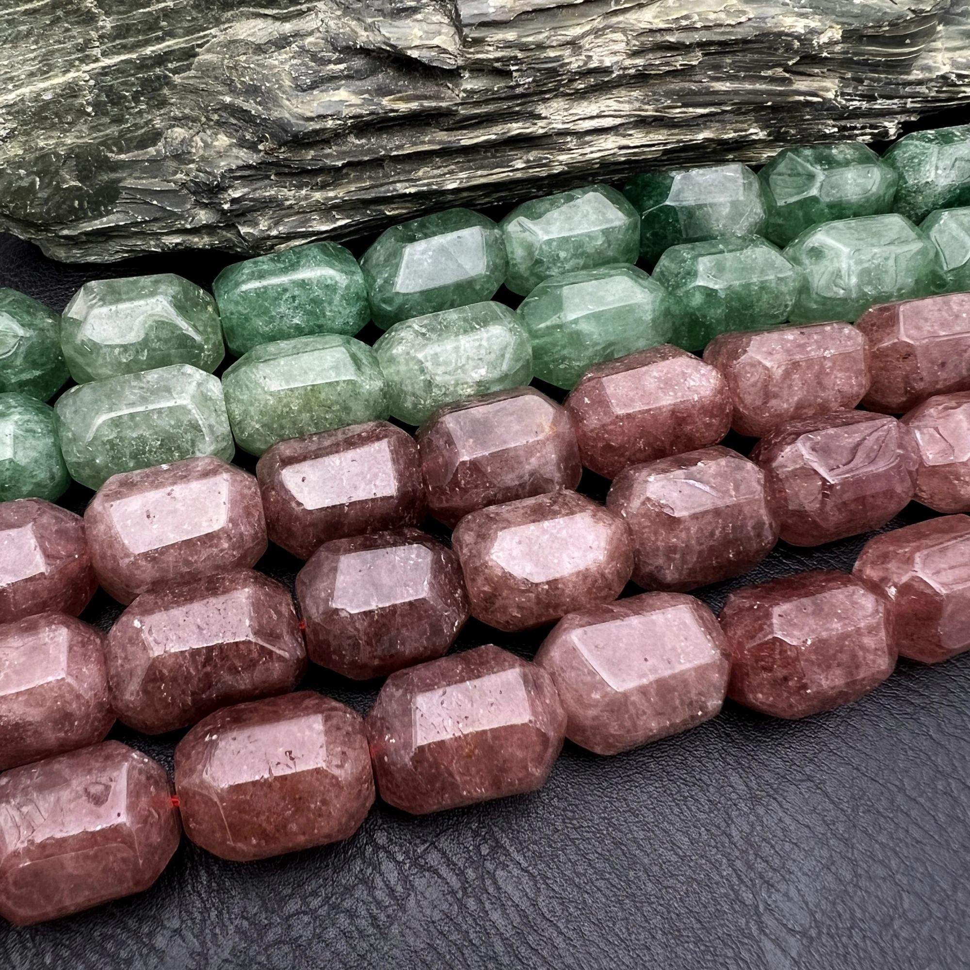 Large Faceted Natural Crystal Strawberry Quartz Cutting Nugget Focus Beads For DIY Jewelry Making MY240909