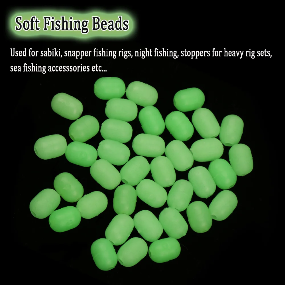 Wifreo Soft Fishing Beads Green Glow Beads Fishing Stopper For Sabiki Rigs Treble Hook Sea Fishing Accesssories Terminal Tackle