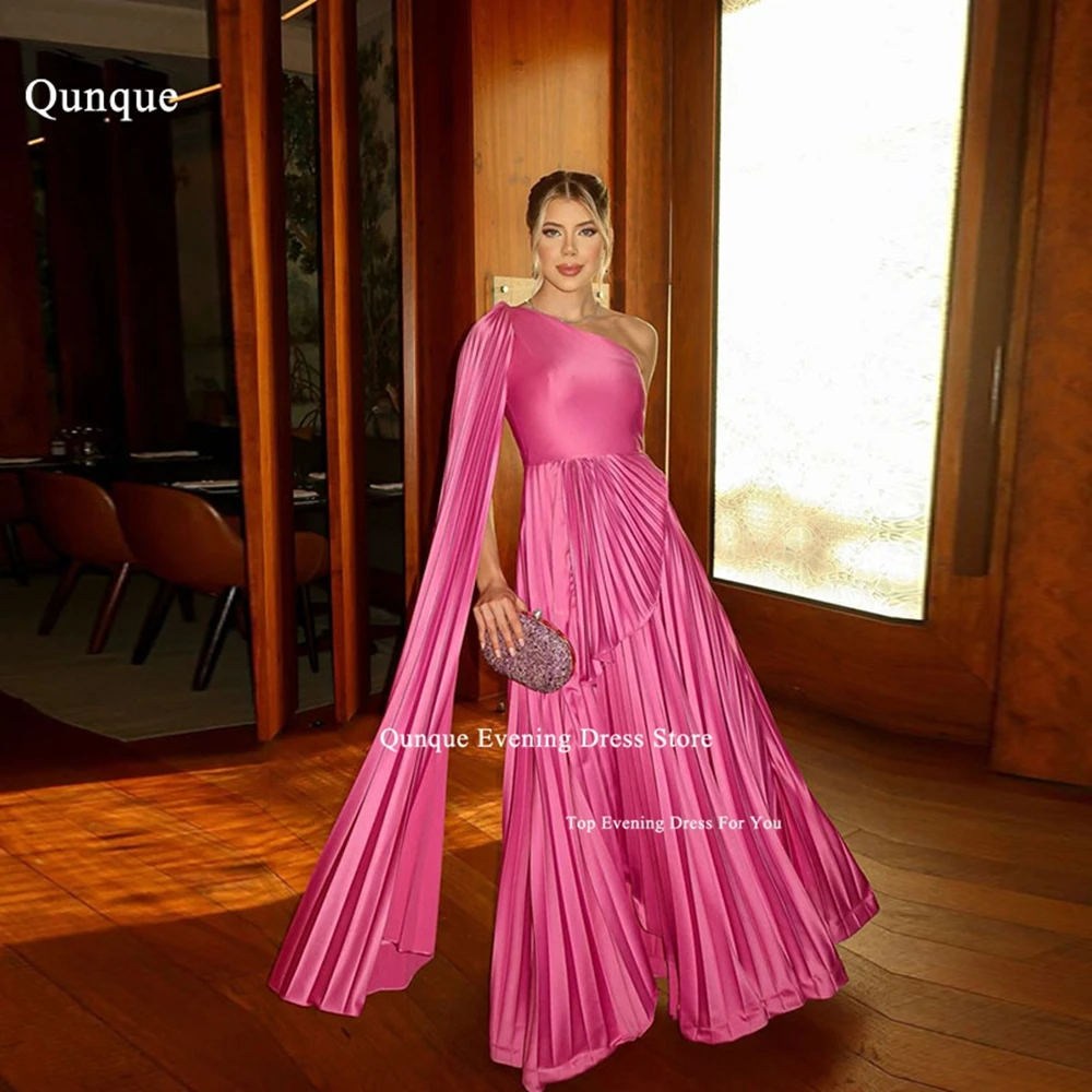 

Qunque Elegant Frill-Layered Women Evening Dresses One Shoulder With Shawl Sleeves Pleat Prom Formal Gowns For Dubai Party Dress