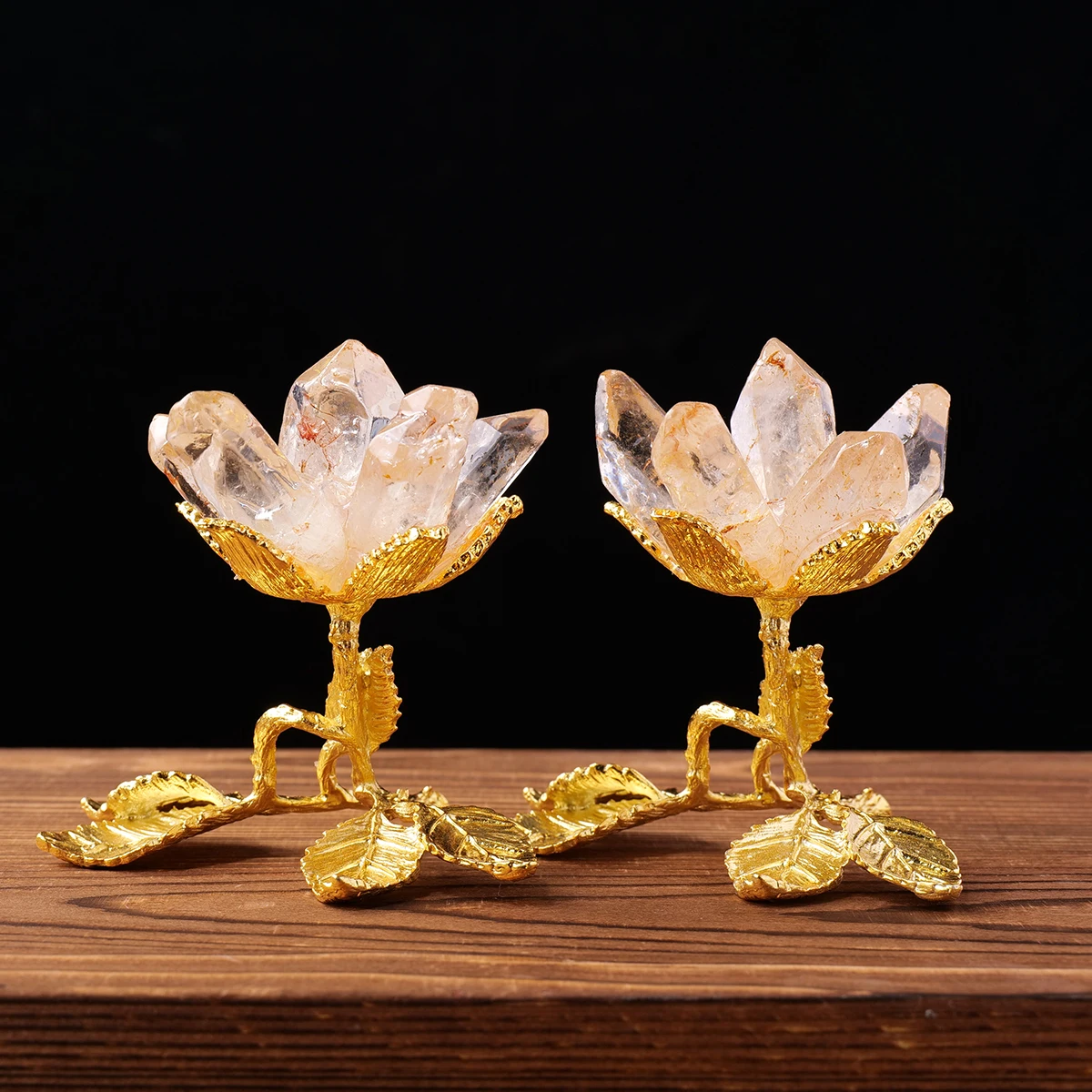 1PC Natural Crystal Healing Gemstone Single Point Flower DIY With Gold Metal Base Divination Home Desktop Decoration