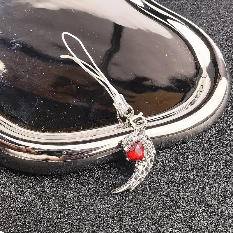 الشيطان الملاك الأحمر حجر الراين أجنحة زوجين المفاتيح للنساء الرجال قلادة القلائد مجوهرات هدايا #1