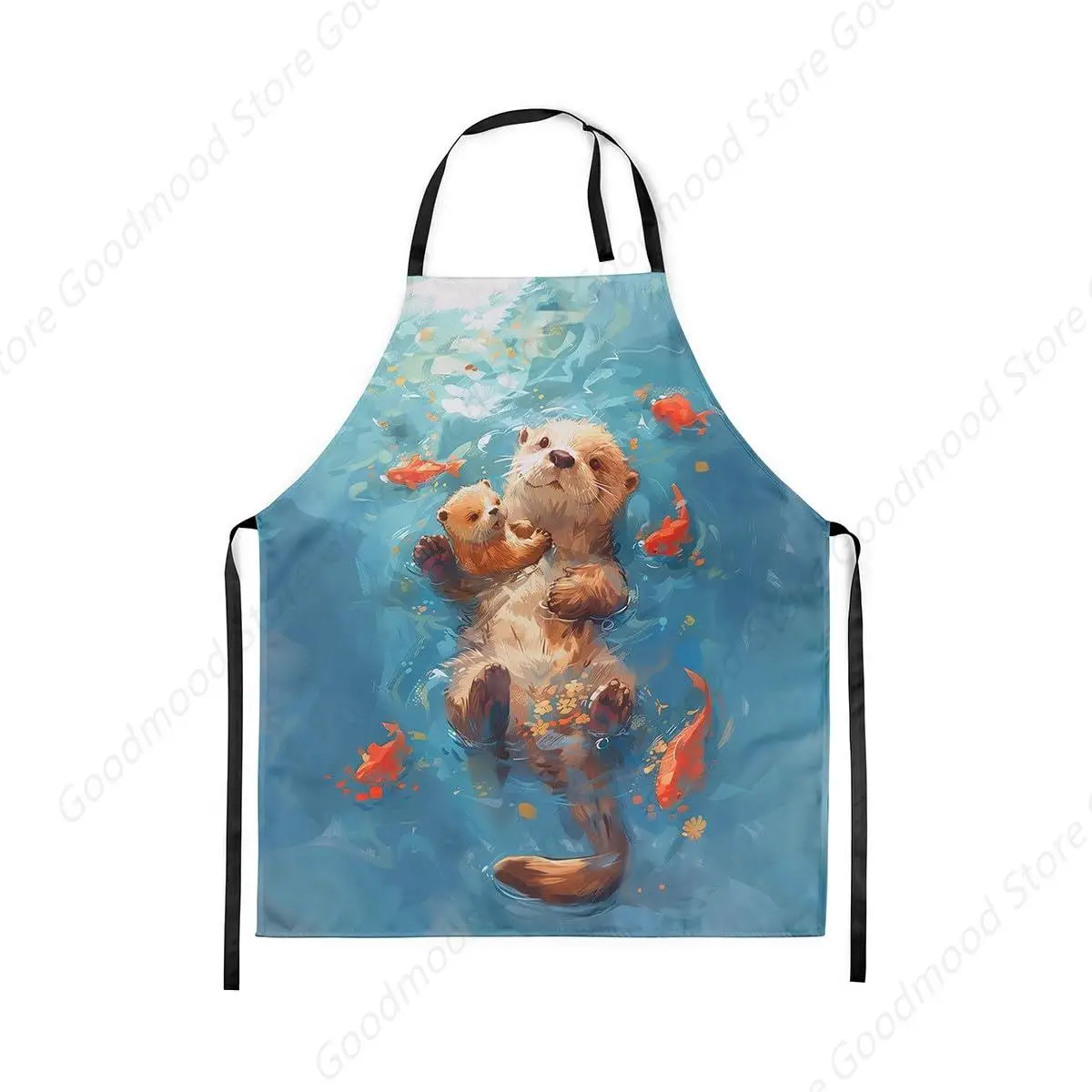 

Cute Otter Adjustable Apron Waterdrop Resistant Red Fish Marine Life Apron Lovely Swimming Otters Cooking Kitchen Apron