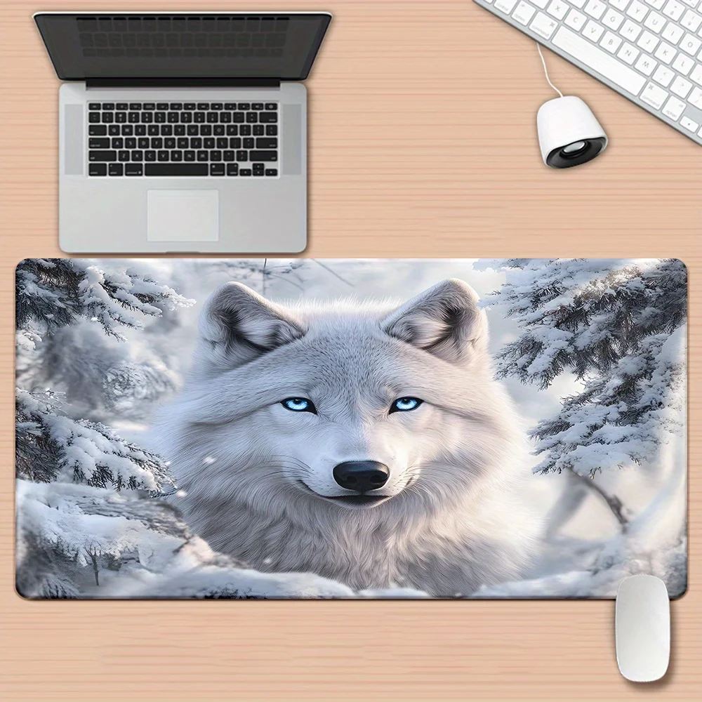 

Коврик для стола XXL с портретом белого волка, нескользящая резиновая основа, игровой коврик для мыши, декор для офиса