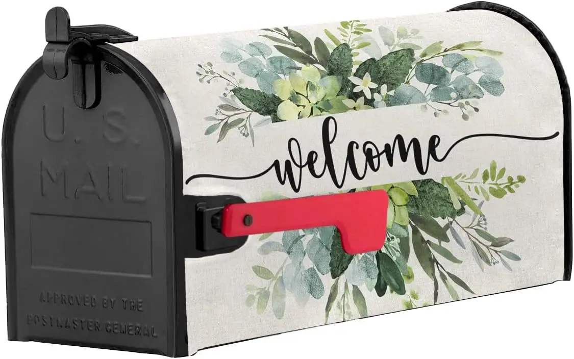 Wreath Welcome Mailbox Cover Magnetic Mailbox Wraps, Spring Summer Eucalyptus Leaves Mailbox Covers Standard Size 18.5x21.7in,We