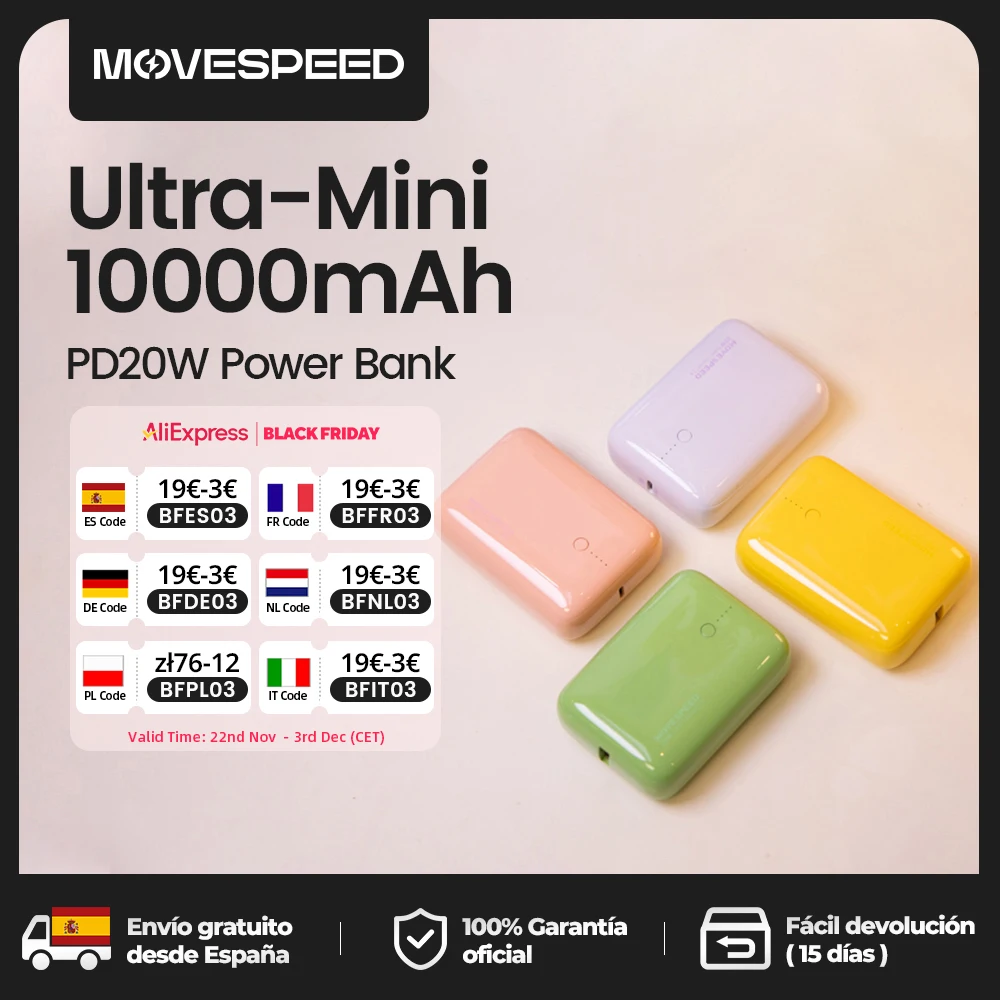 MOVESPEED Q10 Power Bank 10000mAh 20W PD Fast Charge Mini Powerbank Portable External Battery for iPhone 16 15 14 Samsung Xiaomi