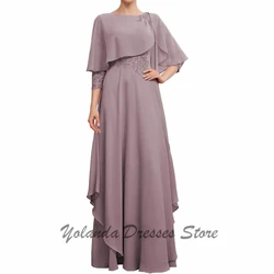 Customized Elegant Mother of The Bride Dresses Applique Lace 3/4 Sleeves Formal Evening Gown Floor Length Zipper Back A Line