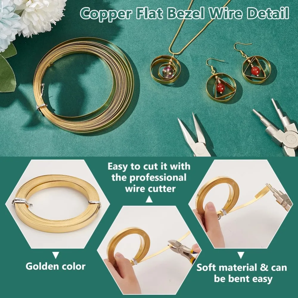 19.69 Ft Brass Flat Bezel Wire  5mm/0.2 Inch Wide Golden Flat Brass Strip  Flat Craft Wire Jewelry Wire for Jewelry making kit