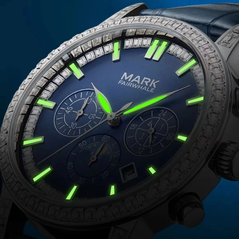 MARK FAIRWHALE Orologi da uomo di lusso 5970 quadrante multifunzionale cronografo calendario cinturino in pelle impermeabile orologi da polso al quarzo