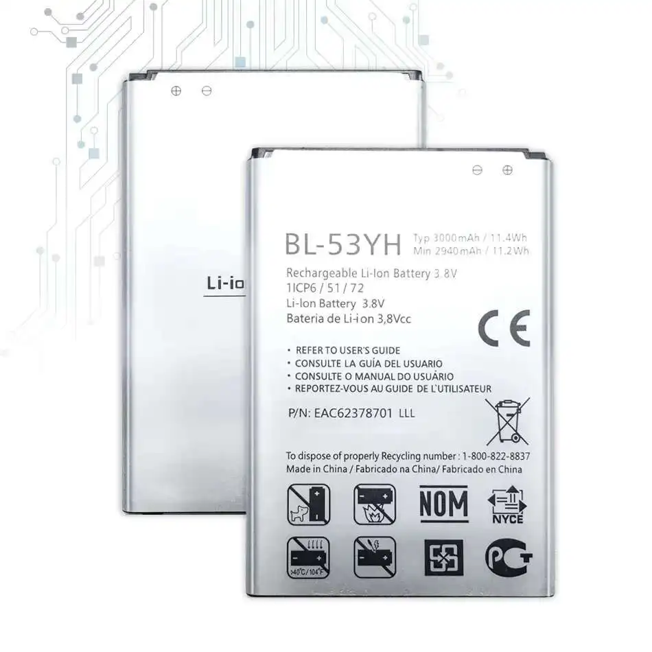 

Mobile Phone Battery BL-53YH BL53YH 3000mAh For LG Optimus G3 D855 D853 VS985 D830 D850 D851 D858 D857 F400 F460 BL 53YH