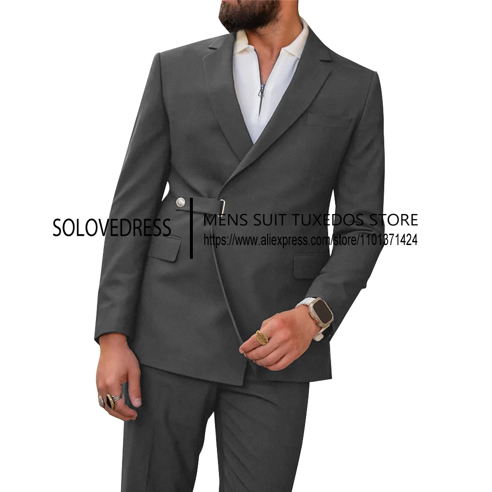 2 Pieces Suit side Buckle  Casual Style Men's Suits Single Breasted Slim Fit  Groomsenmen Suits For Wedding（Blazer+Pants）