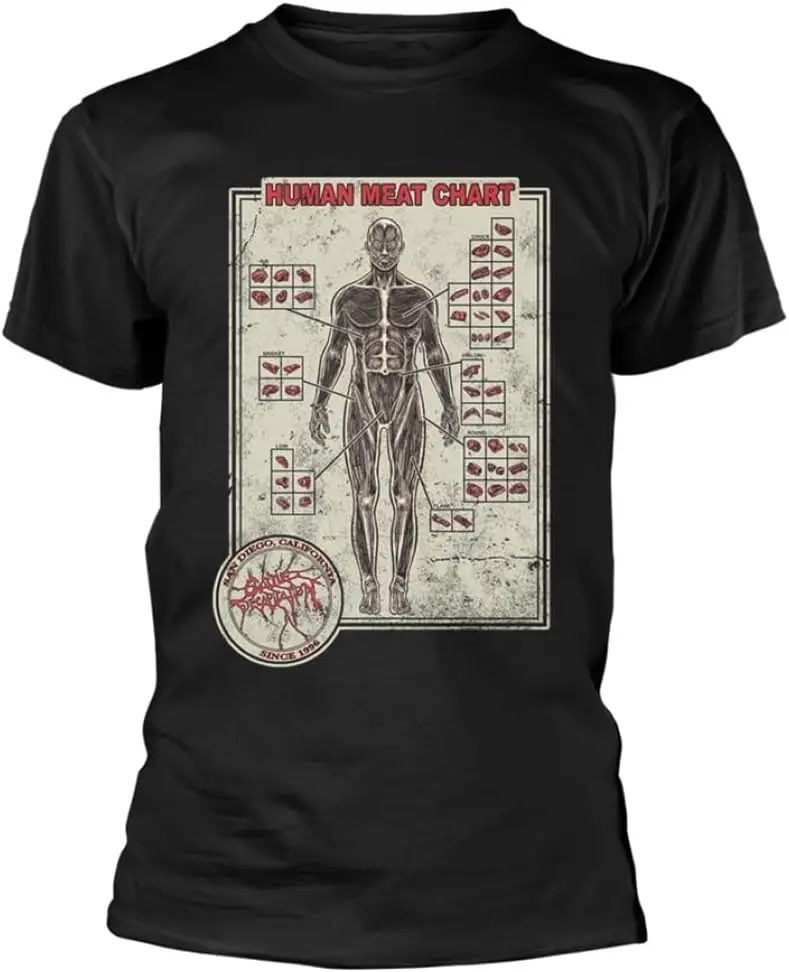 Plastic Head Cattle Decapitation 'Human Meat Chart' (Black) T-Shirt