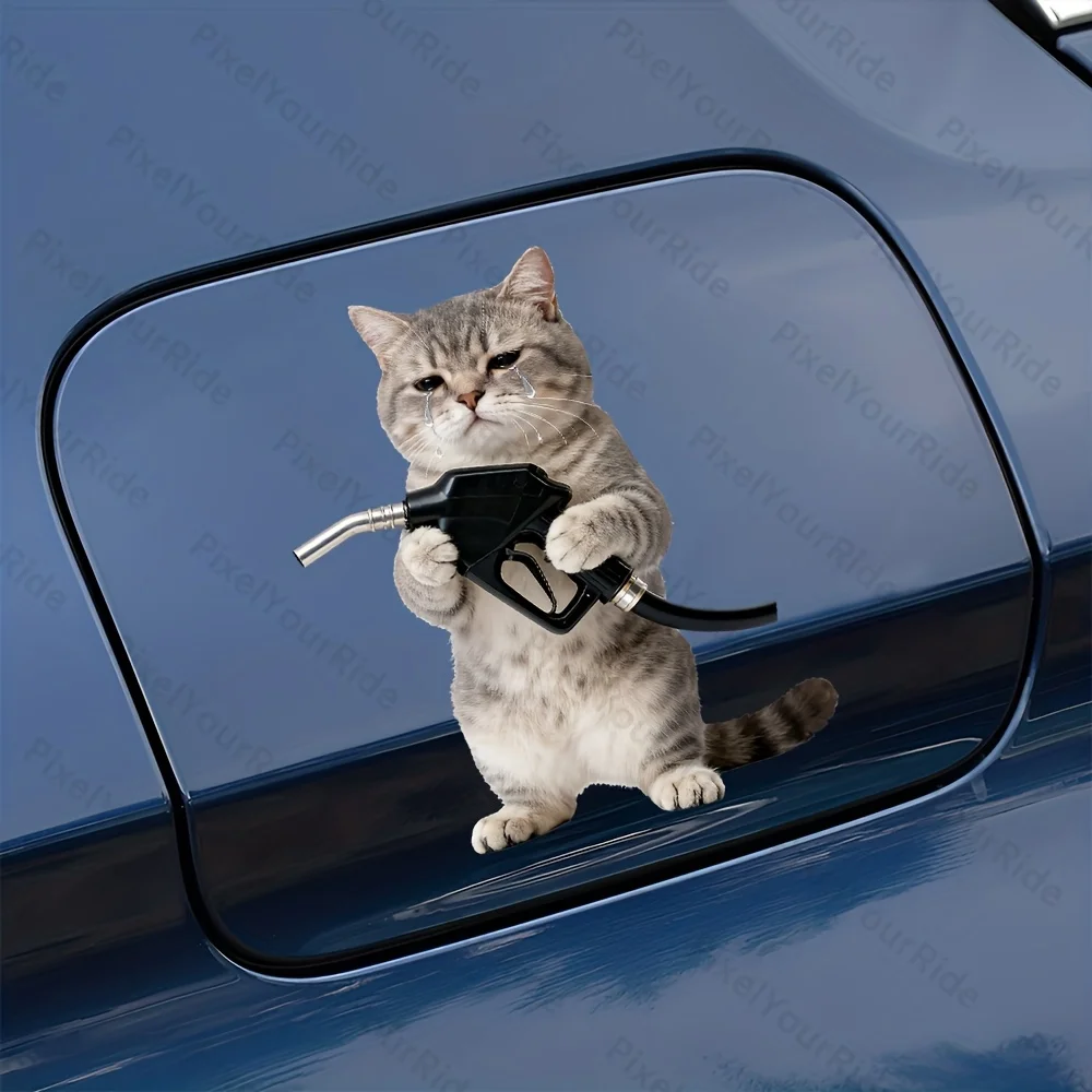 

1PC Humorous Cat Fueling Car Sticker, Crying Kitten Design, Durable Self-Adhesive Vinyl for Car Gas Door, Funny Auto Accessory