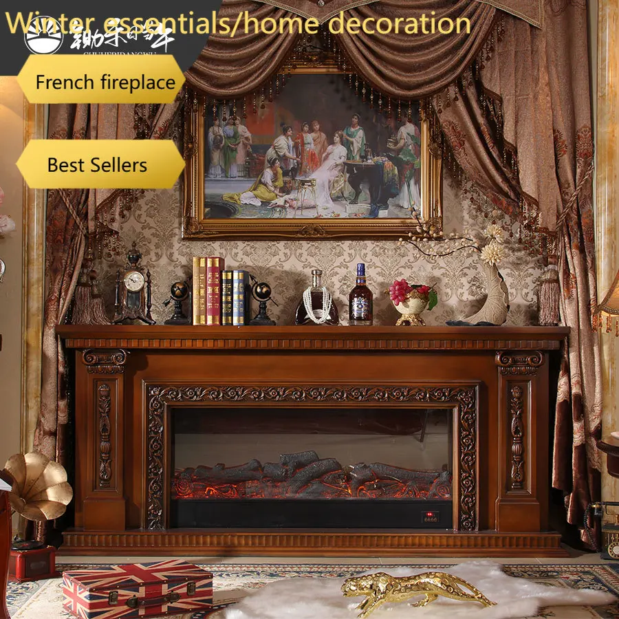 A95 French Retro Electronic Fireplace Core Simulated Fire American Fireplace TV Cabinet Vintage Style