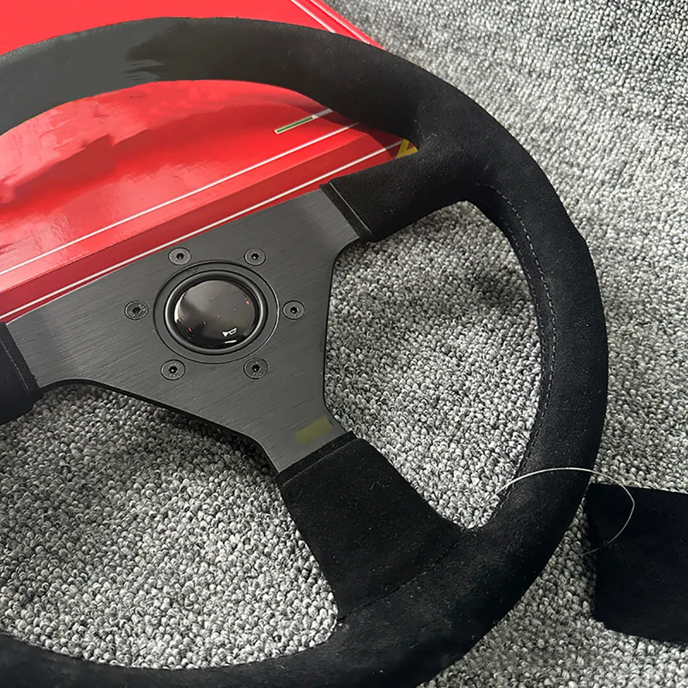 New Modification Steering Wheel V1 Suede 14 Inch 350MM Matte Fur Black Line Racing Steering Wheel Universal Car Accessories ﻿