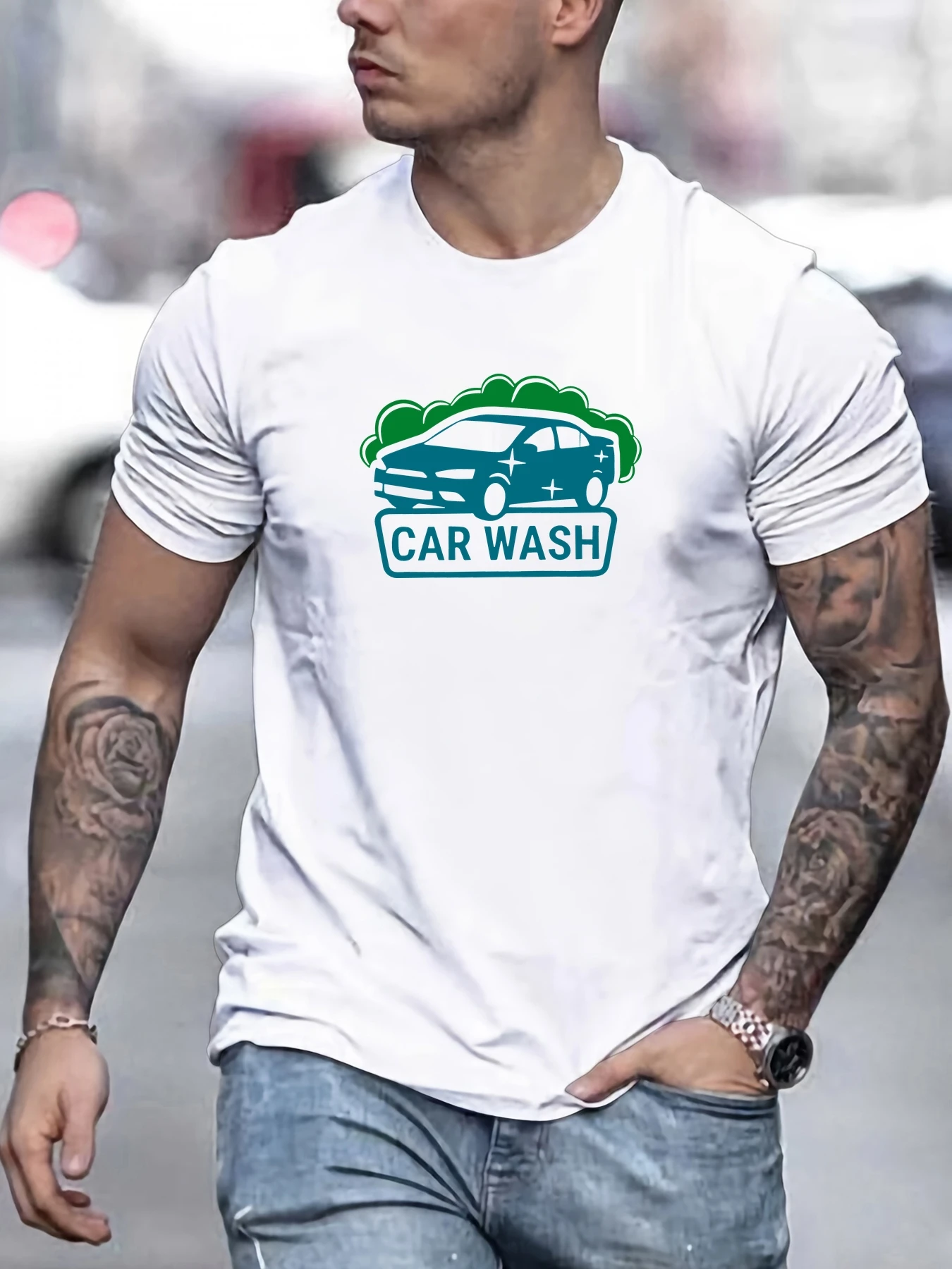 

Men's Short Sleeve T-Shirt 100% Cotton CAR WASH Print Summer Round Neck Casual Streetwear Breathable Fashion Tee Top