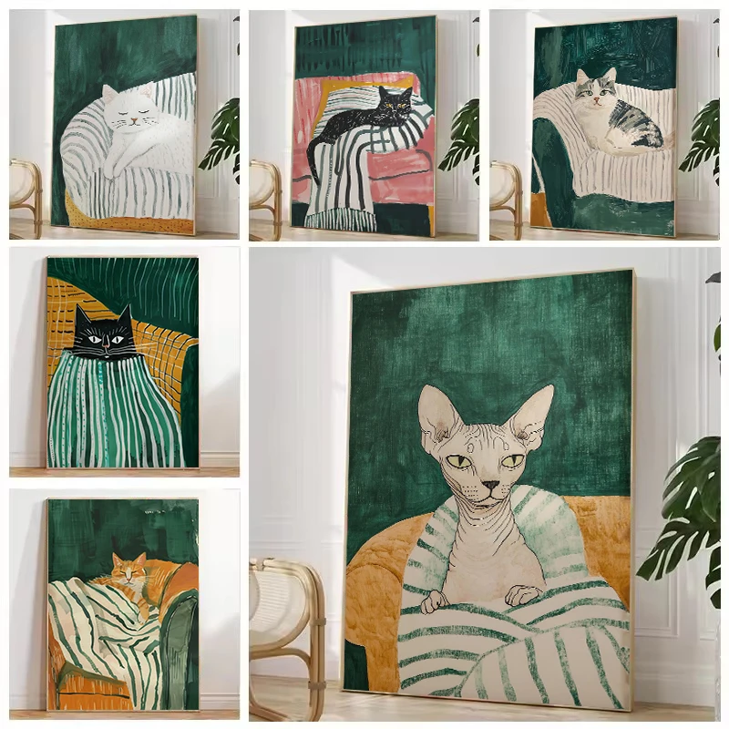 

Minimalist Cat Illustration Poster Print Canvas Art Pictures Home for Living Room and Bedroom Wall Decor Frameless Painting