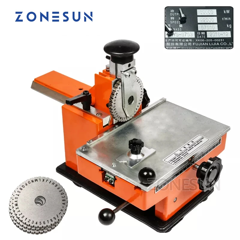 

ZONESUN embossing machine with 6 gear Metal sheet embosser manual steel aluminum alloy name plate stamping label engrave tool