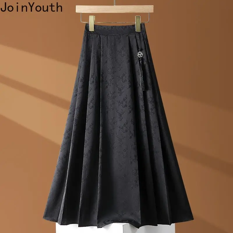 Vintage Skirt for Women Chinese Style High Waist A-line Jupe Loose Print Summer Saia 2024 Faldas Mujer De Moda Pleated Skirts