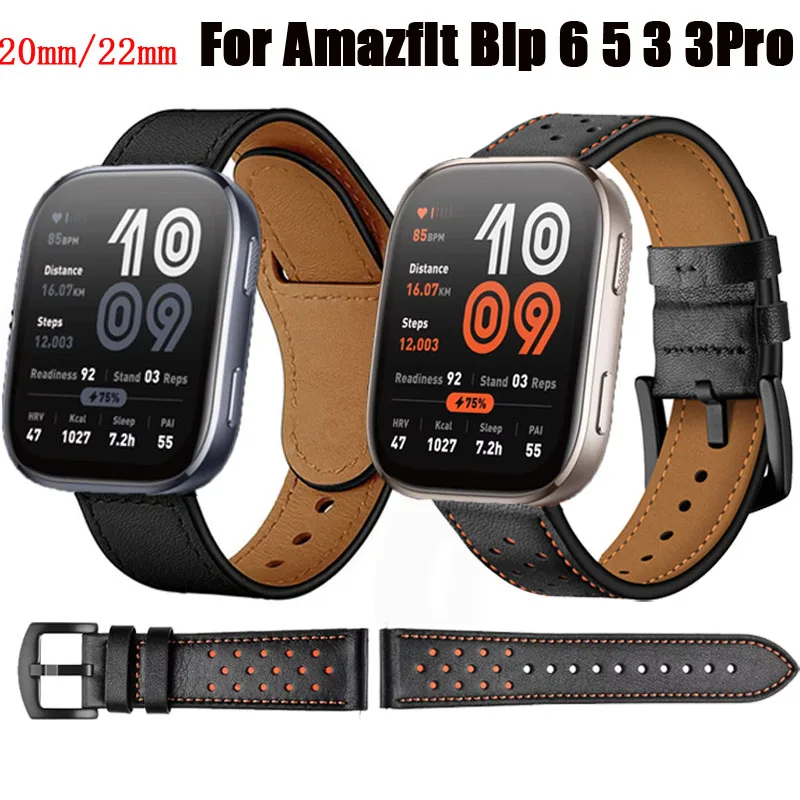 Leather Strap For Amazfit Bip 3/3pro Bip 5 6/Bip 5 Unity 22mm Wristband For Balance/Balance 2/Pace /Cheetah Round/Cheetah Pro
