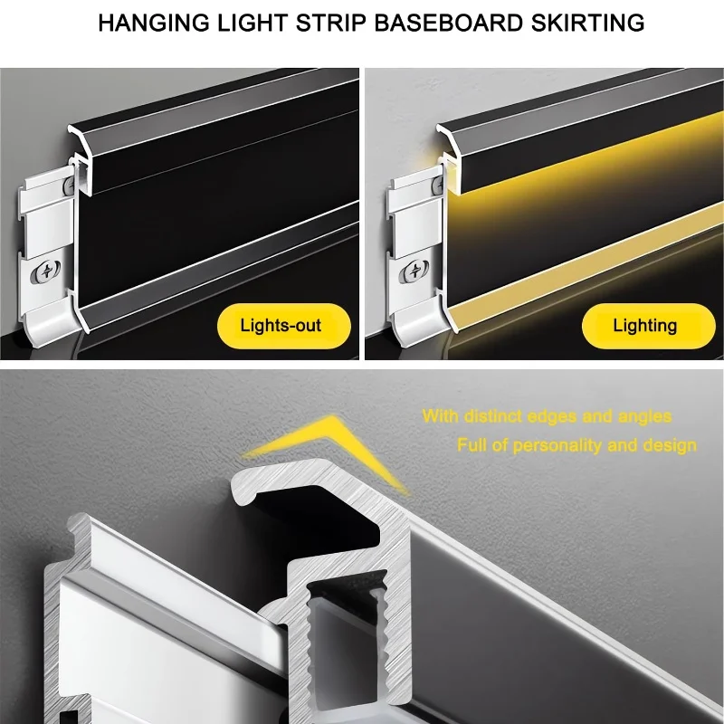 

Surface Mounted Skirting Baseboard Aluminum Profile Silicone Diffuser Channel Hidden Border Wall Corner Decor Hard Strip Light