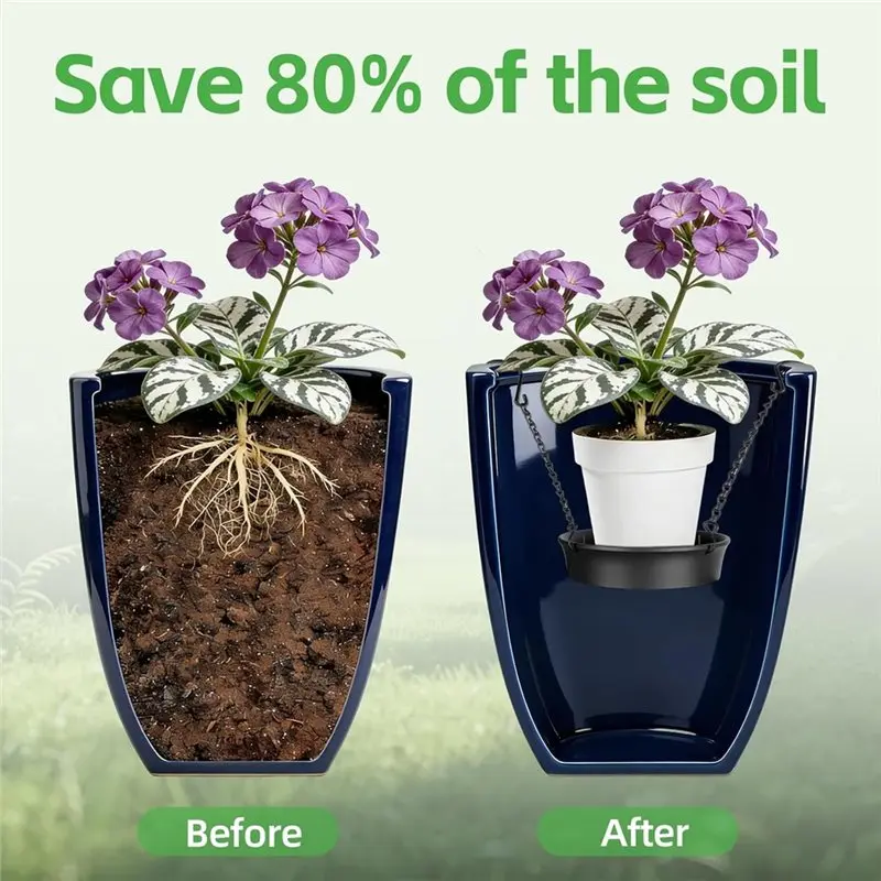 B97A-Adjustable Plant Pot Inserts 2Pcs-Sturdy PP Material For Large Flower Pots-Reduces Soil Waste In 10