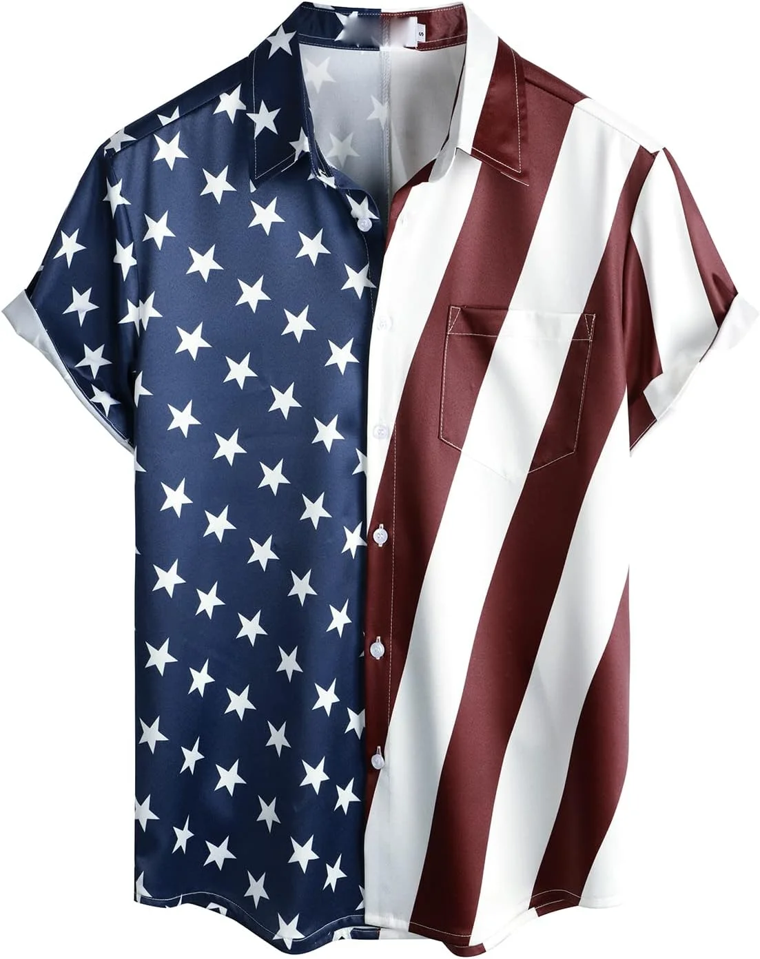 2026 Men's Summer Short Sleeve Lapel Shirt Stripes and Stars 3D Printed Shirt American 250th Anniversary of Independence Shirt