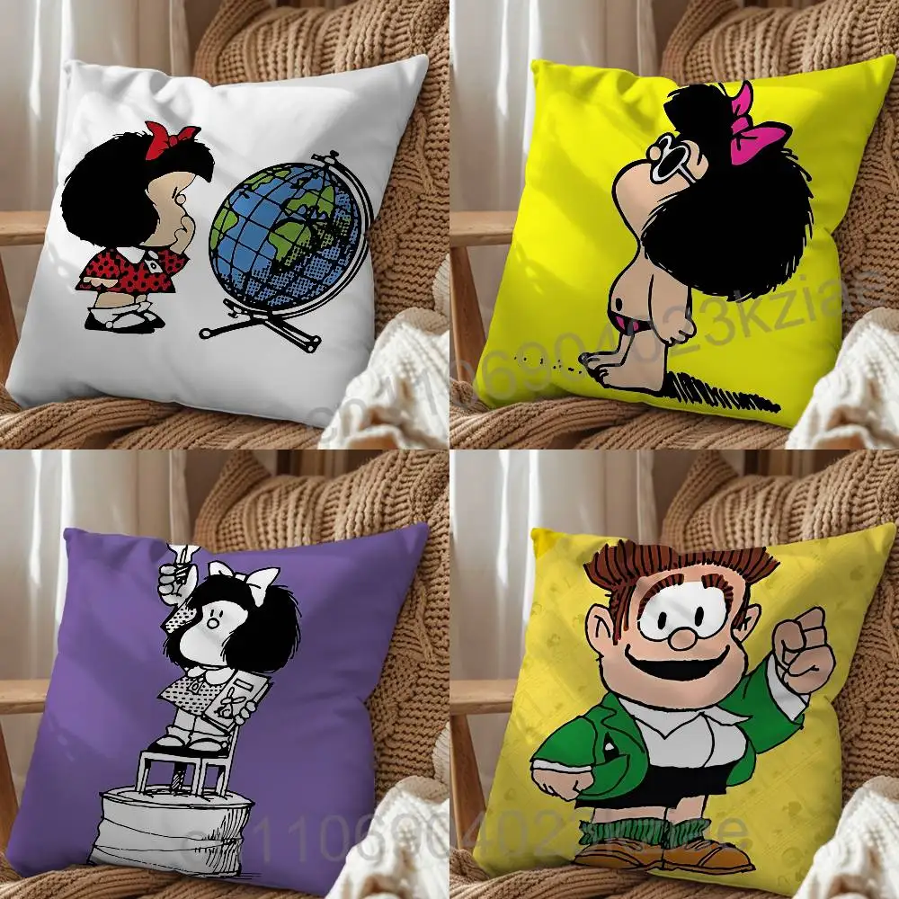 

cartoon Manolito Art Mafalda Felipe Pillow Case Anti-dustmite Pillowcase Invisible zipper silky short plush Sofa cushion cover