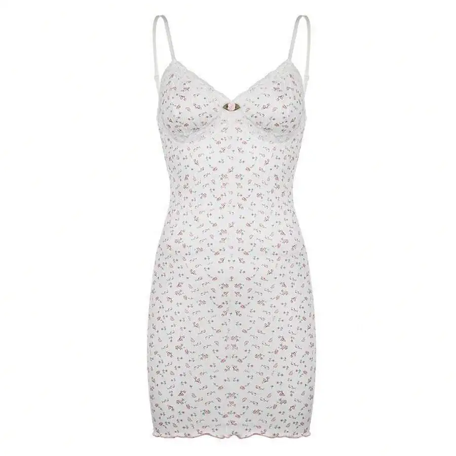 

Floral Print V-Neck Lace Trim Camisole Nightdress For Women