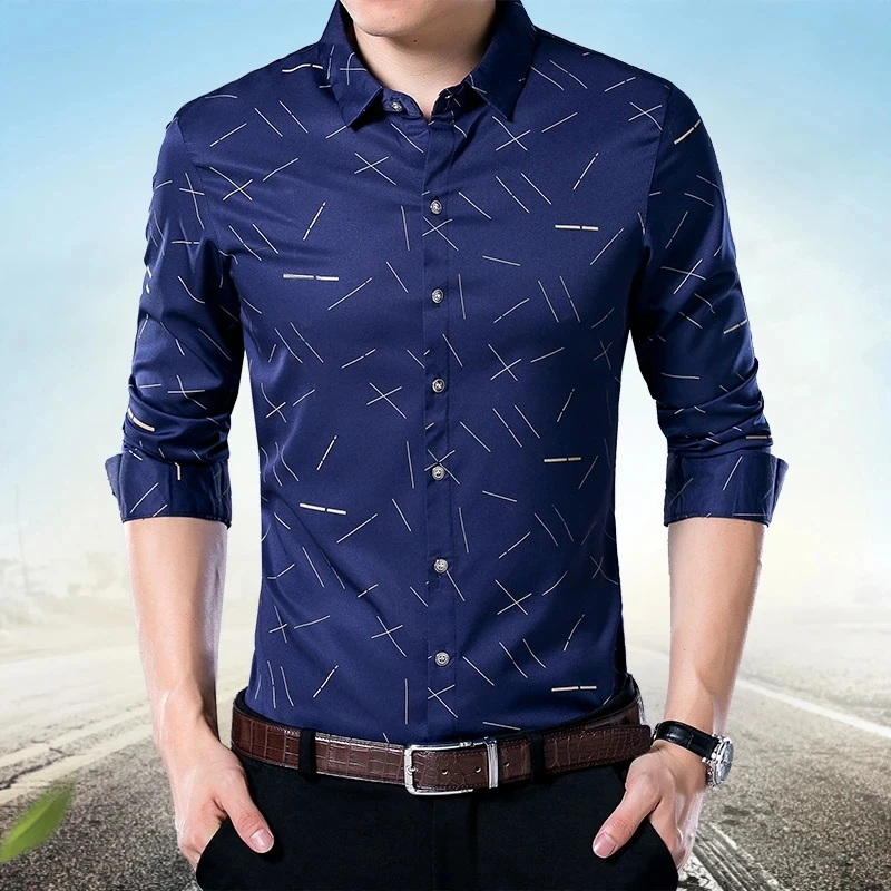 Men's Fashion Geometric Lines Print Shirt 2023 Spring New Slim Fit Long Sleeve Dress Shirt Business Casual Wedding Pink