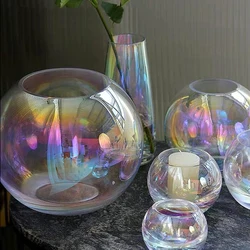 Iridescent INS-style multicolored ball glass vase holographic hydroponic flower glass ware home rose lily flower arrangement