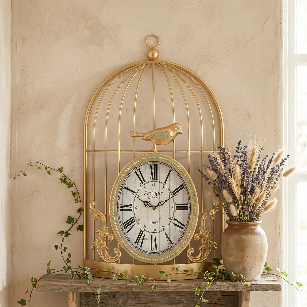 Vintage Creative Birdcage Iron Wall Clock Silent Non - Ticking Living Room Bedroom Hanging Decorative Home Ornament