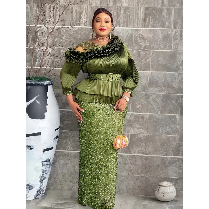 

Элегантные африканские платья для женщин 2025: Роскошная женская одежда больших размеров, элегантное облегающее платье с пайетками и драпировкой в африканском стиле