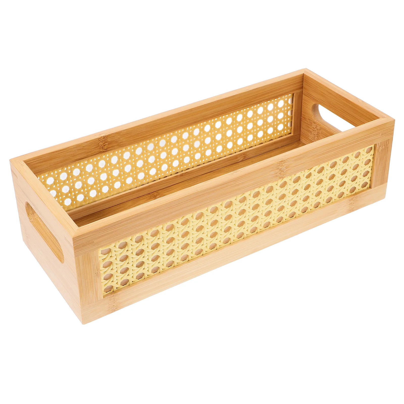 

Woven Bamboo Basket Cosmetics Books Keys Storage Organizer Decorative Home Office Sundries Container for Bedroom Living Room