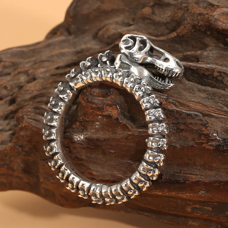 

S925 sterling silver jewelry trendy thai silver dinosaur skeleton men ring retrostylish open ring