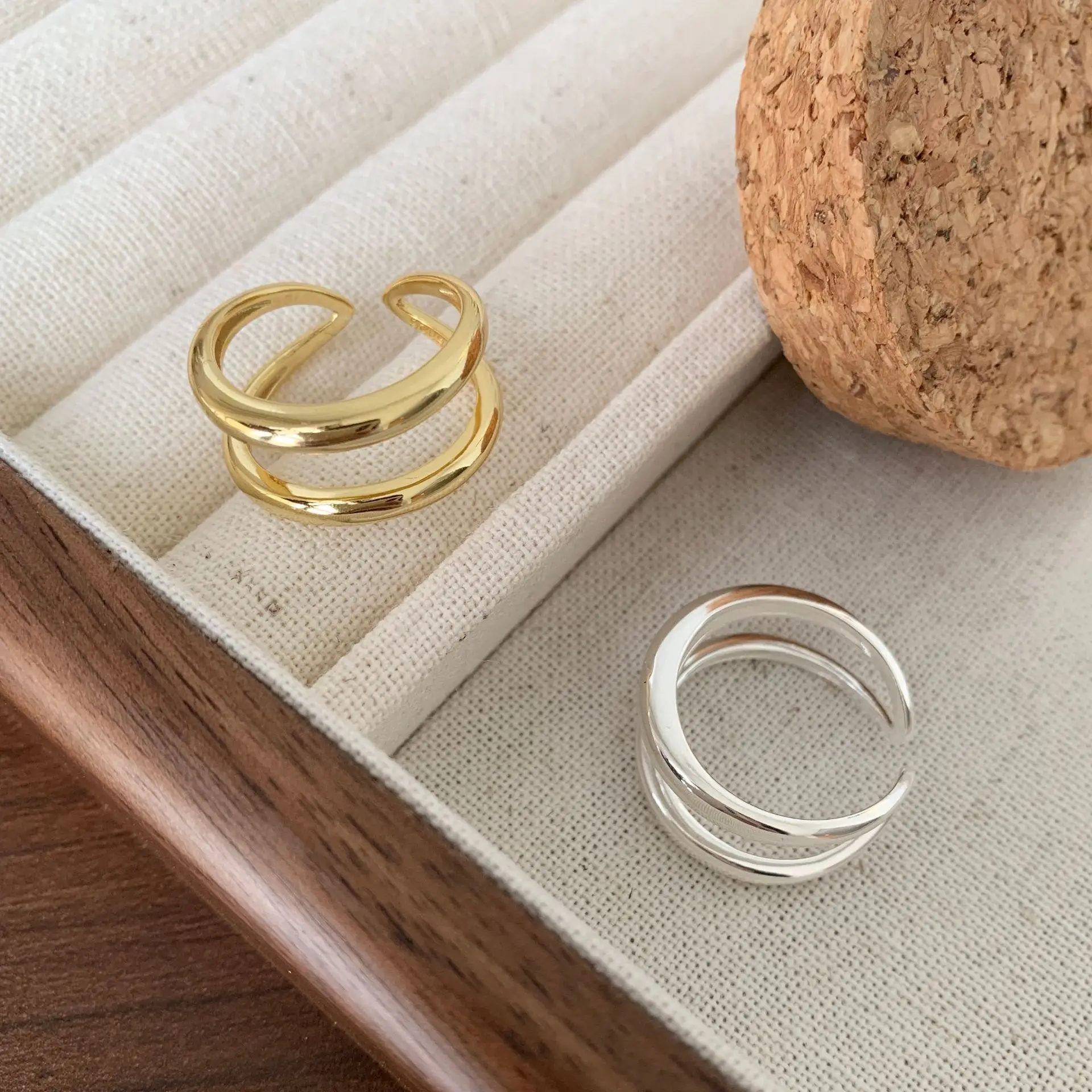 

925 Sterling Silver Bilayer Smooth Surface Engagement ​Rings For Women Luxury Quality Jewelry Argent 925 ​Jewellery